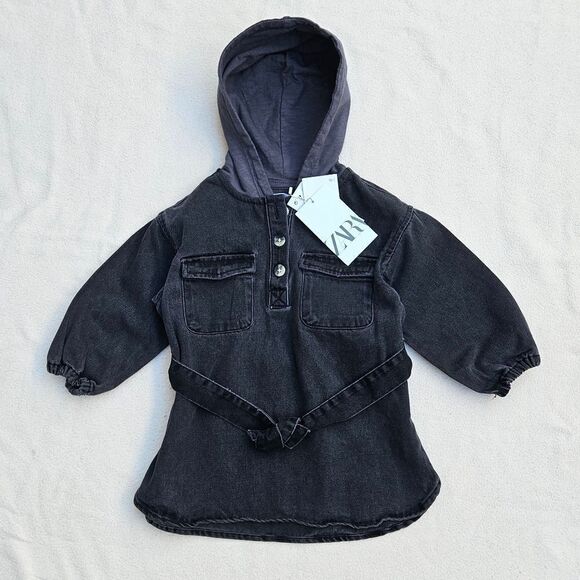 Zara Hooded Denim Overshirt with Long Sleeves Size 12-18 Months - Picture 1 of 11